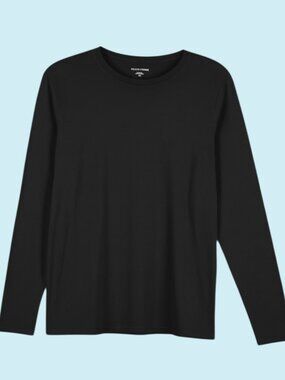 Eileen Fisher Crew Neck Long Sleeve Tee Women's Size L Black Organic Cotton Top
